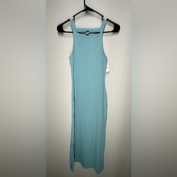 NEW Old Navy Fitted Rib Knit Midi Cami Dress Geyser Blue S Bodycon Minimalist - Picture 2 of 10